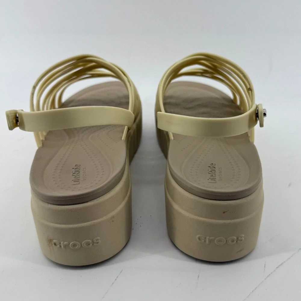 Crocs Brooklyn Strappy Low Wedge Sandal Bone Cream Women 9 Comfort LiteRide Y2K